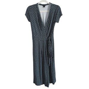Ann Taylor Womens Blue Geometric Wrap Career Casual Short Sleeve Dress Size 4‎